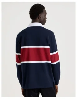 Blaq Long Sleeve Rugby Polo in Navy