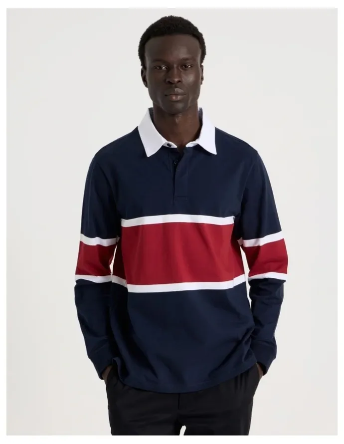 Blaq Long Sleeve Rugby Polo in Navy