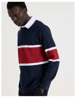 Blaq Long Sleeve Rugby Polo in Navy