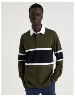 Blaq Long Sleeve Rugby Polo in Khaki