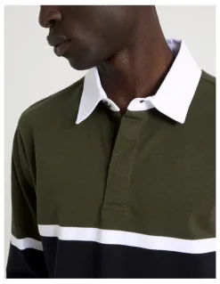 Blaq Long Sleeve Rugby Polo in Khaki