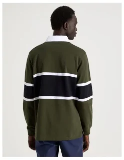 Blaq Long Sleeve Rugby Polo in Khaki