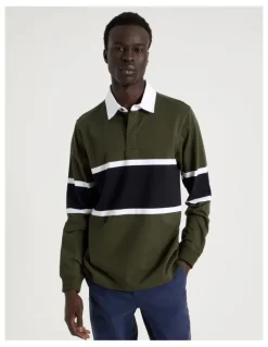 Blaq Long Sleeve Rugby Polo in Khaki