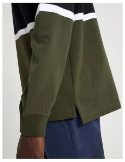 Blaq Long Sleeve Rugby Polo in Khaki