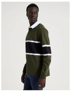 Blaq Long Sleeve Rugby Polo in Khaki
