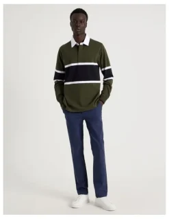 Blaq Long Sleeve Rugby Polo in Khaki