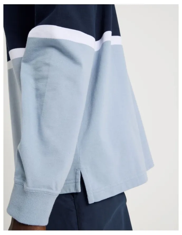 Blaq Long Sleeve Rugby Polo in Blue