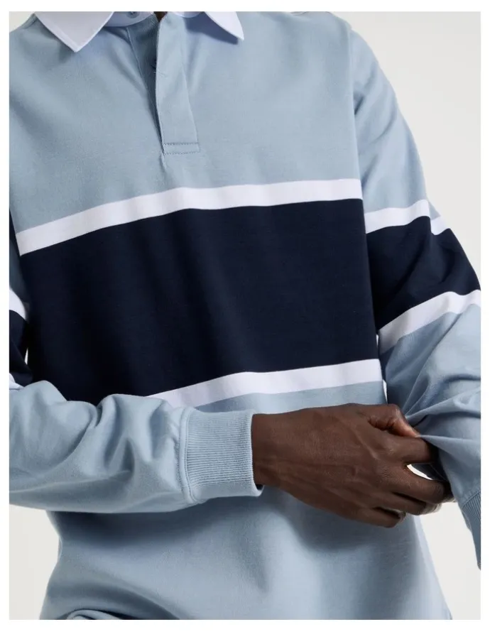 Blaq Long Sleeve Rugby Polo in Blue