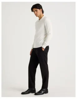Blaq Long Sleeve 1/4 Zip Cotton/Wool Knit Polo in Ecru