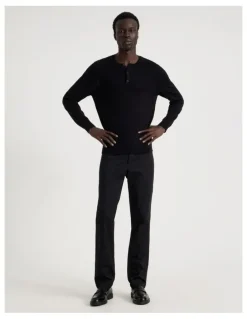 Blaq Merino Wool Henley Knit in Black