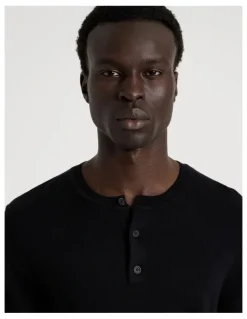 Blaq Merino Wool Henley Knit in Black