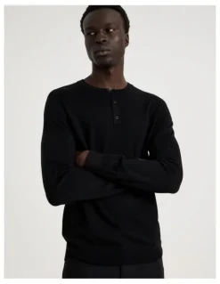 Blaq Merino Wool Henley Knit in Black
