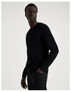 Blaq Merino Wool Henley Knit in Black