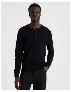 Blaq Merino Wool Henley Knit in Black