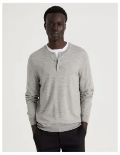 Blaq Merino Wool Henley Knit in Grey