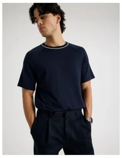 Blaq Mockneck Knit T-Shirt in Navy