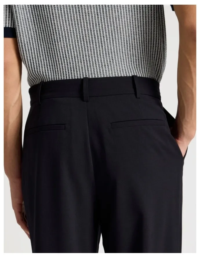 Blaq Pleated Twill Trouser in Navy
