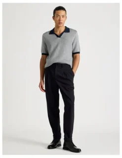 Blaq Pleated Twill Trouser in Navy