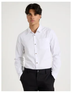 Blaq Relaxed Fit Long Sleeve Twill Shirt in White