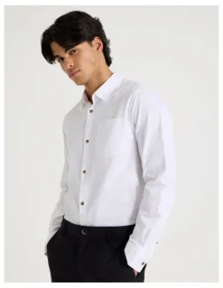 Blaq Relaxed Fit Long Sleeve Twill Shirt in White