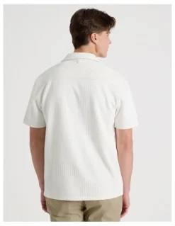 Blaq Relaxed Fit Textured Resort Collar Short Sleeve Shirt in White