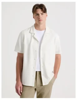 Blaq Relaxed Fit Textured Resort Collar Short Sleeve Shirt in White