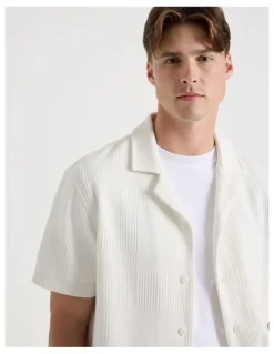Blaq Relaxed Fit Textured Resort Collar Short Sleeve Shirt in White