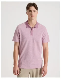 Blaq Rib Knit Collar Short Sleeve Polo in Pink
