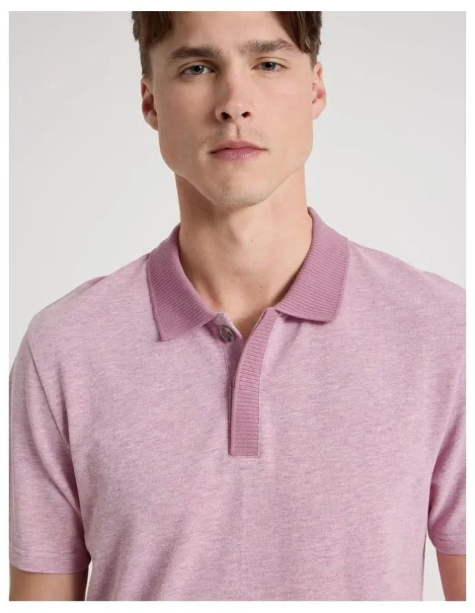 Blaq Rib Knit Collar Short Sleeve Polo in Pink