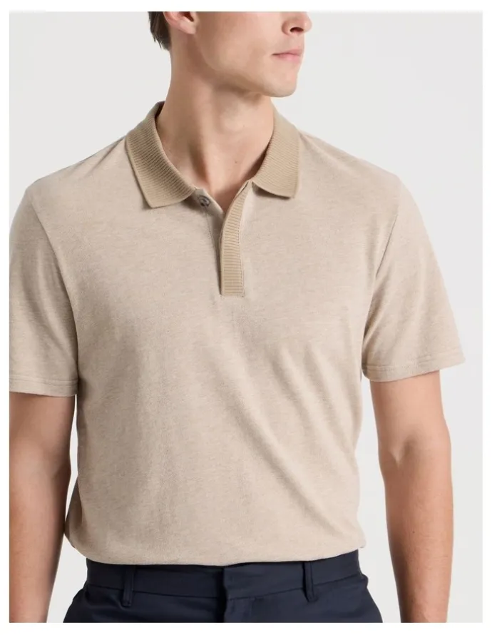 Blaq Rib Knit Collar Short Sleeve Polo in Sand