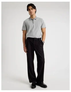 Blaq Rib Knit Collar Short Sleeve Polo in Light Grey