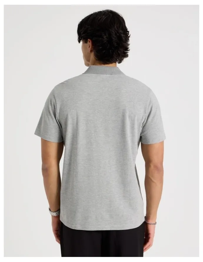 Blaq Rib Knit Collar Short Sleeve Polo in Light Grey