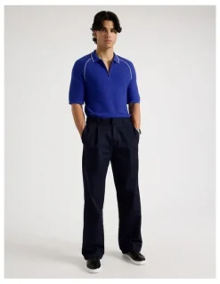 Blaq Seam Detail Zip Polo in Cobalt