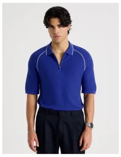 Blaq Seam Detail Zip Polo in Cobalt