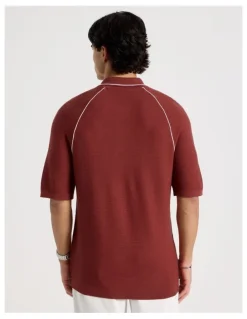 Blaq Seam Detail Zip Polo in Rust