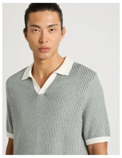 Blaq Short Sleeve Striped Polo in Green
