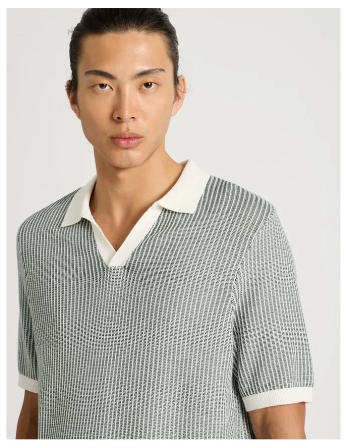Blaq Short Sleeve Striped Polo in Green