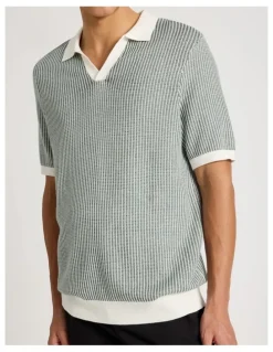 Blaq Short Sleeve Striped Polo in Green
