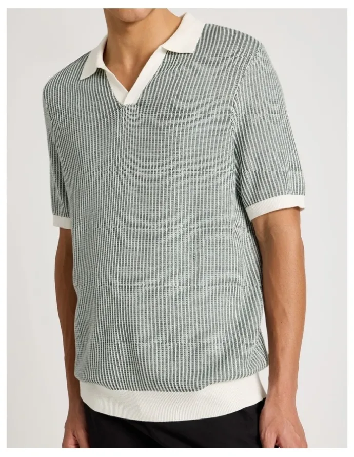 Blaq Short Sleeve Striped Polo in Green
