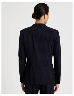 Blaq Single Breasted Pinstripe Blazer in Navy