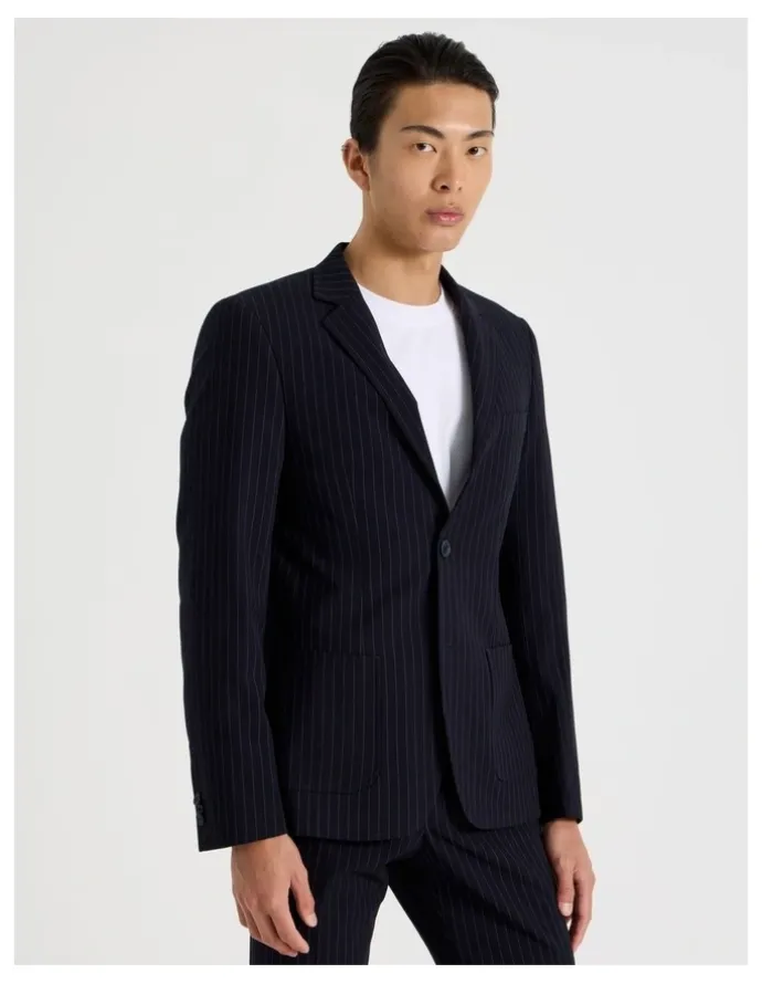 Blaq Single Breasted Pinstripe Blazer in Navy