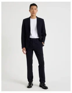Blaq Single Breasted Pinstripe Blazer in Navy