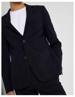 Blaq Single Breasted Pinstripe Blazer in Navy