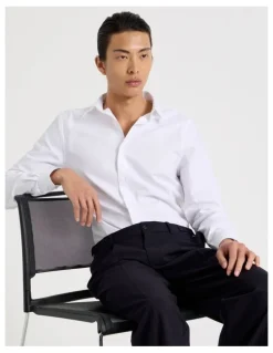 Blaq Slim Fit Cotton Dobby Long Sleeve Shirt in White