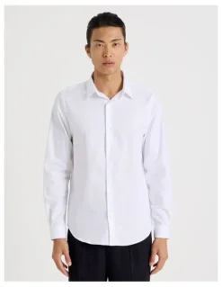 Blaq Slim Fit Cotton Dobby Long Sleeve Shirt in White