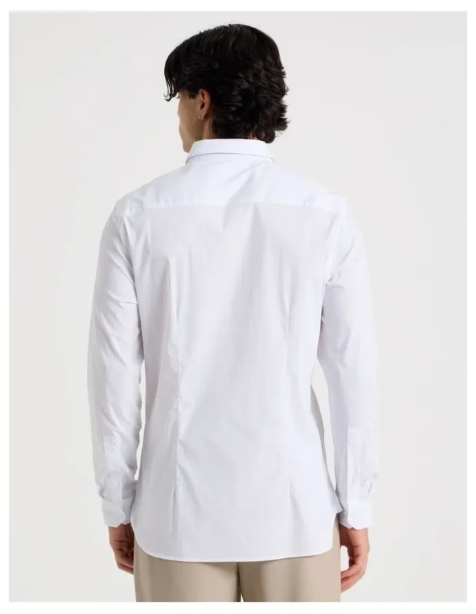 Blaq Slim Fit Stretch Long Sleeve Shirt in White