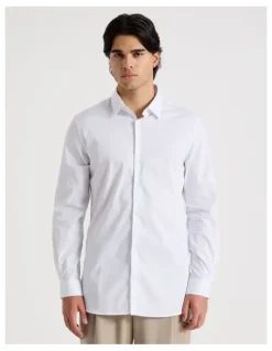 Blaq Slim Fit Stretch Long Sleeve Shirt in White