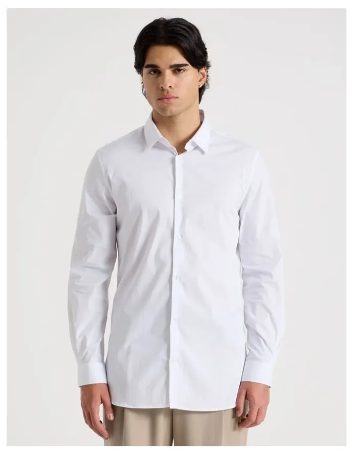 Blaq Slim Fit Stretch Long Sleeve Shirt in White