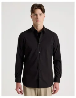 Blaq Slim Fit Stretch Long Sleeve Shirt in Black