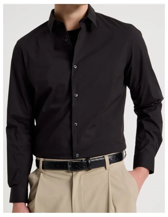 Blaq Slim Fit Stretch Long Sleeve Shirt in Black